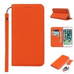 Copmob iPhone 6 Plus Case, iPhone 6S Plus Case, Premium Genuine Leather Flip Wallet Case [3 Slots], [Magnetic Closure] Case for iPhone 6 Plus/6S Plus – Orange