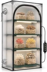 LIGNAKAUVI Martha Mushroom Grow Tent with LED Light & Timer, 4-Tier Shelves Fit Up to 8 Monotubs, 27x19x65 Inch Mini Indoor Greenhouse with Waterproof Tray, 4 Vents, Fruiting Chamber