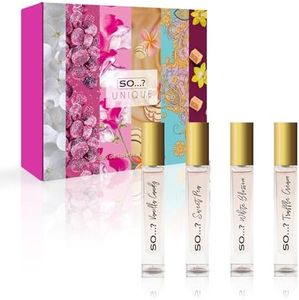 So... ? Coffret unique parfums féminins de qualité supérieure, Vanilla Candy, Sweet Pea, White Blossom, Truffle Cream Eau Toilettes, parfum de voyage pour filles (4 x 14ml)