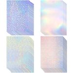 36 Sheets A4 Holographic Paper Sticker Transparent Waterproof Self Adhesive Film 11.7 x 8.3 Inches (Gem, Dot, Colorful, Star)