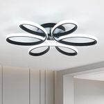 Modern LED Ceiling Light, 75W Black Ceiling Light Fixtures Elegant Flower Design Semi Flush Mount Chandeliers Ceiling Light for Living Room, Bedroom, Kitchen, 6500K Cool White