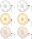 Tailcas Motion Sensor Lights Indoor, Two-Color Upgrade (Cold White/Warm White), USB Rechargeable LED Night Light with Auto/On/Off Modes, with Removable Magnet Sheet Stick-On Cupboard Lights, 6 Pack…