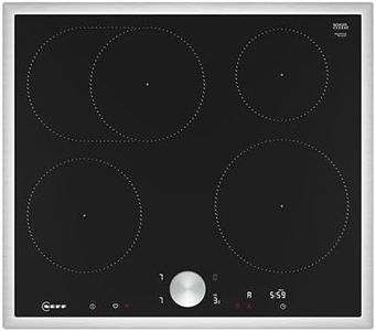 NEFF T56STF1L0 N90, Induktionskochfeld 60 cm, autarkes Glaskeramik-Kochfeld, Twist Pad, Smart Hood Automatic - Intelligente Abzugsautomatik, Powerstufe, Home Connect, Edelstahlrahmen, Schwarz