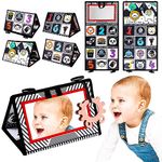 Lanjue Baby Tummy Time Mirror Toy, Flip Mirror High Contrast Black and White Sensory Toys Foldable Baby Toys with Teether for Newborn Infants 0-12 Months