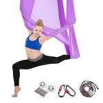 KINO Aerial Anti-gravity Yoga Sling Hammock Kit Flying Air Yoga Silk Swing Set for Indoor and Outdoor, Include Carabiner,Daisy Chain,Ceiling Anchors (purple)