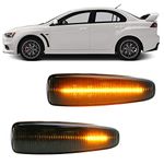 NSLUMO Sequential Amber LED Side Marker Light for Mitsubishi Lancer Evolution X Mirage Outlander Sport Front Side Fender Turn Signal Repeater Lamps Smoked Lens