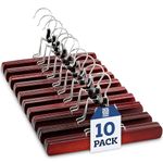 ZOBER Wooden Clamp Hangers, 10 Pack Premium Clothes Hangers with Clips for Pants, Skirts, Dresses, Jeans, Slacks etc., Space Saving Closet Hanger, Non Slip Clothing Hangers with 360° Swivel Hook