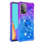 Samsung Galaxy A52 Case with Ring Kickstand, Samsung A52s 5G Case Cute Glitter Bling Sparkle Flowing Liquid Clear Silicone ShockProof Protective Phone Cover for Samsung A52 Case Girls, Purple & Blue