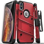 ZIZO Bolt Series iPhone X Case Military Grade Drop Tested with Screen Protector, Kickstand and Holster iPhone Xs RED Black