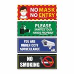 Anne Print Solutions® No mask no Entry sanitize Your Hands You are Under CCTV Surveillance no Smoking Stickers Pack of 4 Pcs Size 12 Inch *X 4.5 Inch* Multicolor (4)