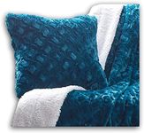 DaDa Bedding Soft Green Faux Fur Euro Pillow Cover Sham - Emerald Teal Blue Jewel Tones Fluffy Luxury Mermaid Scales Design - Decorative Cushion Cases Super Soft Warm Plush - 26" x 26" - 1-Piece