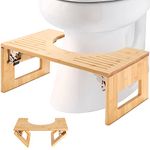 MallKing Bamboo Toilet Stool,Poop Stool,7 Inch Foldable Portable Squatting Toilet Potty Stool, Collapsible Bathroom Stool with Non-Slip Mat for Adults, Natural