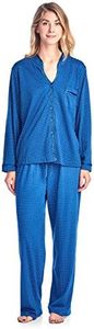 Casual Nights Women's Long Sleeve Floral Lace Trim Pajama Set - Blue - Medium