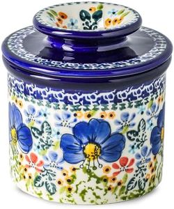 Lyeec French Butter Crock with Lid for Countertop,Handpainted Floral Butter Keeper with Water Seal Line, Farmhouse Ceramic Butter Container Airtight for Soft Spreadable Butter,Housewarming Gifts
