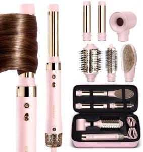 ELLA BELLA® 6 in 1 Professional Hot Air Styler • Powerful Hair Dryer & Straightener Set • Styling Without Heat Damage • Fast Drying Curling Volumizing Straightening • Protective Travel Case (Pink)