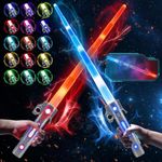 VATOS 2PCS Rechargeable Light Sword for Kids,15 Colour Changeable Light Up Sword with 3D Sound,2 in 1 Retractable LED Light Up Saber Toy for Halloween Dress Up Parties,Christmas, Cosplay War Fighters