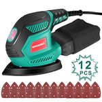 HYCHIKA Detail Sander, 14,000 OPM Compact Electric Sander Tool with 12 Pcs Sandpapers,Efficiency Dust Collection System,Suitable for Tight Spaces Sanding,Polishing,Removing Paint in Home Decoration