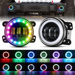 YEEGO DIRECT 4 Inch LED Fog Lights For Jee-p Wrangler Fog Lights 2007-2018 Wrangler JK JKU LJ TJ, RGB Halo Ring Angle Eye, DRL Front Fog Light Amber Turn Signal Light 60W, Dot Approved