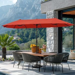 GREEN PARTY 13ft Outdoor Patio Umbrella, Rectangle Table Umbrella with Crank, Large Market Umbrella for Pool Garden Backyard Deck,Orange Red