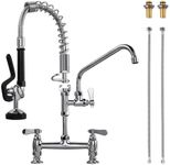 iVIGA Commercial Kitchen Faucet Deck Mount with Pre-Rinse Sprayer 21" Height Kitchen Sink Faucet 8 Inch Center with 10" Add-on Swing Spout Faucet & Coiled Spring Pull Down Spray