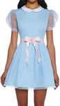 Alyweatry Halloween Creepy Grady Twins Costume for Women Blue Babydoll Dress The Shining Twins Costume Halloween Fancy Dress Up (Pink Ribbon in Blue, S)