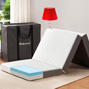 BedLuxury 3 Inch Tri Folding Mattress Twin XL Size with Storage Bag, Foldable Memory Foam Topper Portable Floor Guest Bed with Removable Cover, Breathable Washable