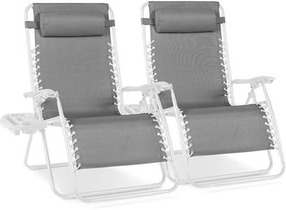 Best Choice Products Set of 2 Extra Wide Adjustable Steel Mesh Zero Gravity Lounge Chair Recliners w/Pillows and Cup Holder Trays - Ice Gray/White