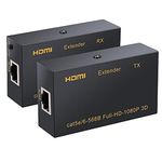 HiperAds® HDMI Extender 60m, 4k HDMI RX Receiver and TX Transmitter 60m HDMI Repeater Over Cat5e, Cat6 Upto 60 Meters Supports 3D & Full HD 1080p for TV Projector.