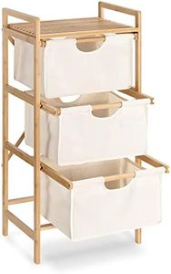 Navaris Panier à Linge 3X Compartiment - Étagère Corbeille à Linge Bambou 96 x 44 x 33 cm avec 3X Compartiment pour Tri Blanc Noir Couleurs