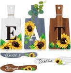 ANGEL INFINITE Kitchen Plaque Wall Hanging Decor | Sunflower Kitchen Decor Cutting Boards Dining Eat Signs Forks & Spoons | Kitchen Wall Decor | Dining Quotes Sign Wall Plates Decor Items – Set of 6