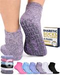 Pembrook 6 Pairs Diabetic Ankle Socks for Men & Women with Grips - 12 Colors Neuropathy Socks for Men | Non Slip Edema Socks, Bright Colors & Neutrals Pack - 6 Pairs, Medium