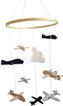 SUNCHSEN Crib Mobile Airplanes & Cloud Nursery Decoration Grey and White, Navy Blue, Tan Baby Crib Mobile for Boys