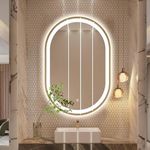 PLAZZIO Glass Capsule Wall Led Mirror For Bathroom, Wash Basin With Touch Sensor And 3 Led Lights (White, Warm, Natural White) Size 18X24 Inch, Oval