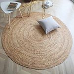 Fernish Décor Handwoven Jute Area Rug, Natural Yarn, Rustic Vintage Braided Reversible Rug, Eco Friendly (6 Feet, Round)