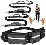 PetAmi Hands Free Dog Leash, Dog Running Leash Belt Bag for Walking, Jogging, Dog Waist Double Zipper Pouch with Poop Bag Dispenser, Dual Padded Handles Reflective Bungee Leash, Double