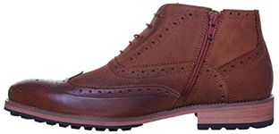 JUSTINREESS Bruno Men's Two Toned Lace Up Leather Brogue Ankle Boot With Side Zip (Camel, 7 UK)