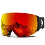 MAXJULI Ski Goggles Men Women,OTG Snow Goggles with Magnetic Interchangeable Anti-fog HD Lens UV Protection M6(Black Frame/Red Lens)