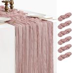 BESBESME Cheesecloth Table Runner,Large Gauze Pink Table Runner 10ft Cheesecloth Table Cloth for Wedding Party Bridal Shower Boho Table Decor 35x120 Inch，6PCS