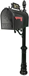 Addresses of Distinction Hampton Mailbox with Post Combo – Black Aluminum Decorative Mailbox – Includes Address Plaque, House Numbers, Pineapple Finial, & Hardware (Standard)