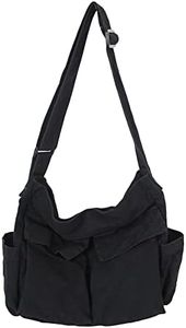 JQWSVE Canvas Messenger Bag Large Hobo Crossbody with Multiple Pockets Shoulder Tote for Women and Men, A02-black, 15.74*13.38*5.90in