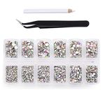 Zealer 4200 Pieces Flat Back AB Crystal Nail Art Rhinestones for Nail Art Decorations, Round Crystal Gems Stickers for Clothes and Craft, 1.5 mm - 4.8 mm, 6 Sizes