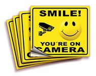 iSYFIX Smile You're on Camera Stickers for Business – 4 Pack 7x6 Inch – Self-Adhesive Vinyl Decal, Laminated for Ultimate UV Protection, Fade Resistance, Security Camera Sign for Home, Business, CCTV