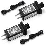 2 Pcs Class 2 Power Supply with 2 Extension Cord LED Transformer Replacement for Christmas String Lights LED Controller IP44 Waterproof Low Voltage Transformer (24V 7.2W,8 Modes)