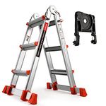 Soctone Ladder, A Frame 3 Step Ladder Extension Ladder, 11 Ft Muti Position Ladder & Removable Tool Tray with Stabilizer Bar, 330 lbs Weight Rating Telescoping Ladder for Household or Outdoor Work