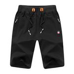 JustSun Mens Shorts Casual Gym Workout Summer Running Athletic Sport Shorts with Elastic Waist Zipper Pockets Black Medium