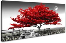 Wall Art for Living Room Red Tree Landscape Canvas Wall Decor 1 Pieces Modern Landscape Canvas Print Artwork Contemporary Nature Pictures Painting Giclee Prints Framed Ready to Hang 20" x 40"inch