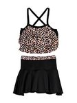 CUKOO Girls Leopard Print Swim-Suit Set Black