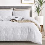 Maple&Stone Queen Duvet Cover Set, 3 Pieces Textured Tufted Boho Bedding Sets Zipper Closure Design with Ties, 1 Duvet Cover + 2 Pillow Shams, Comforter NOT Included (White, Queen Size)