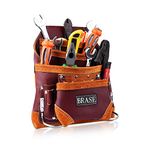 Brase Tool Bag, Leather 10 Pouch with Multi Pockets, Work Bag, Storage Organizer Hammer Loop Professional Work Pouch for Builder, Electricians, Technician Adjustable Waist Holder Bag