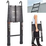 6.2M Telescopic Ladder with Detachable Hook Aluminum Ladder Heavy Duty Extendable Ladder Multi Purpose Ladder 330lbs Capacity EN131 Safety Approved